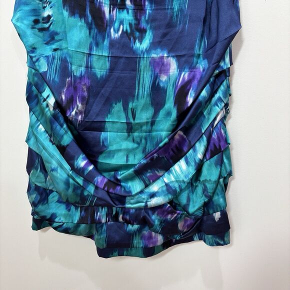 Express Y2K Silk Satin Mini Dress Women 10 Purple Teal Cowl Neck Club Glam Rock - Picture 3 of 8
